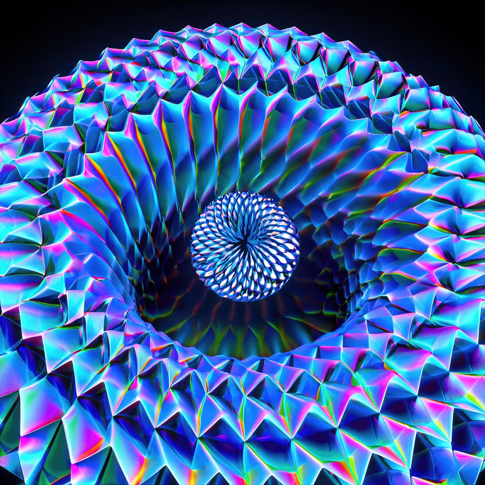 Infinite Fold, Iridescent Hyperbolic Geometry Wall Art | Algorithmic Abstract Art Print — grid