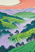 Kotagiri Hills Art Print | Art Nouveau Tea Terraces Wall Art | Sea Green & Lilac — grid