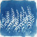 Rhythmic Arcs Abstract Art Print | Cyanotype Blueprint Style | Deep Sapphire Wall Art — grid