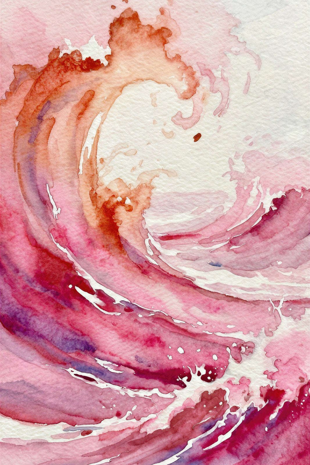 Crimson Tide Watercolour Wall Art Print, Seascape in Raspberry Blush and Rust — grid