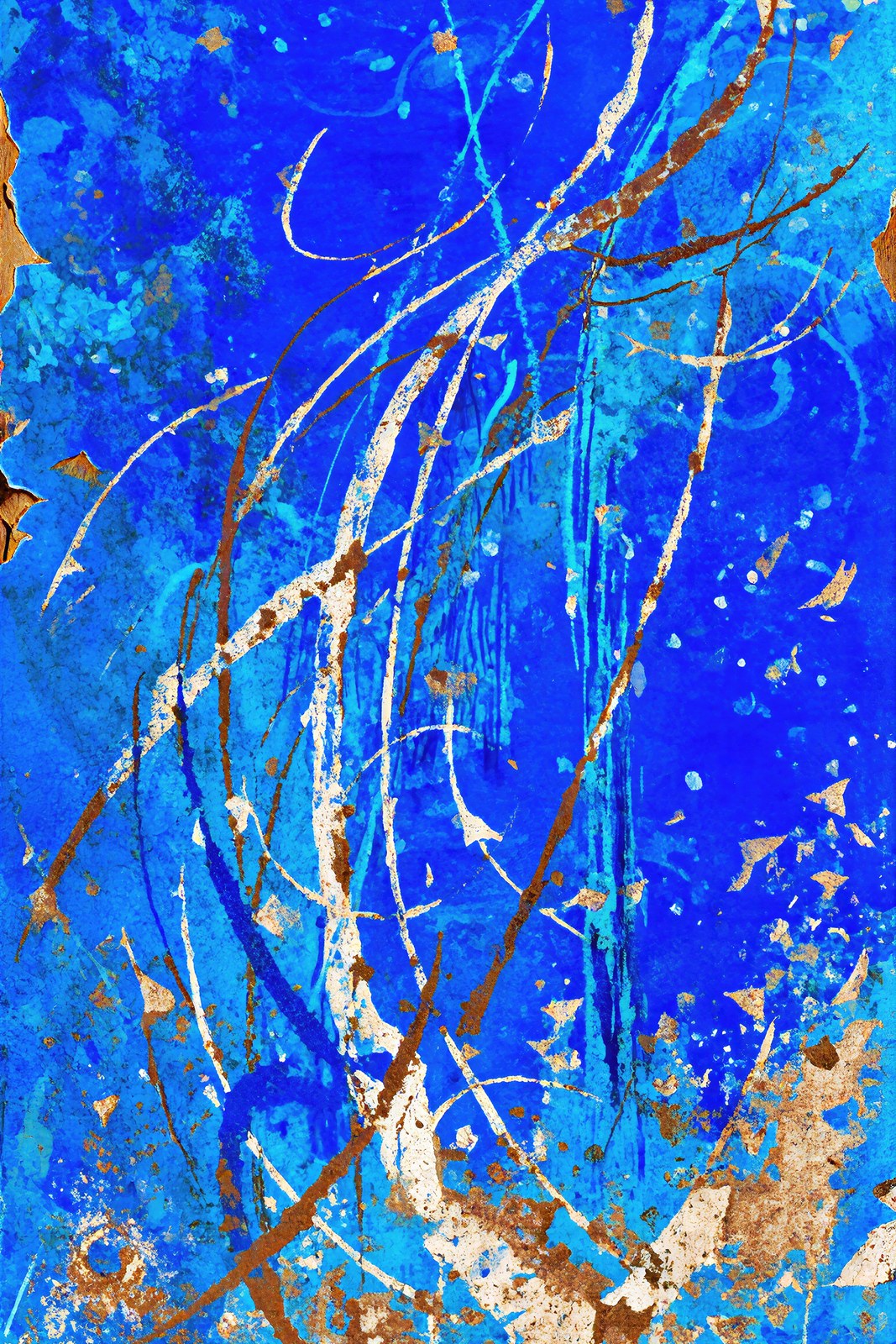 Fractured Fresco, Gestural Abstract Wall Art in Cobalt Blue & Burnt Sienna, Art Print — grid