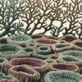 Coral Colony Art Print, Biomorphic Abstract Wall Art in Turquoise and Burgundy — grid