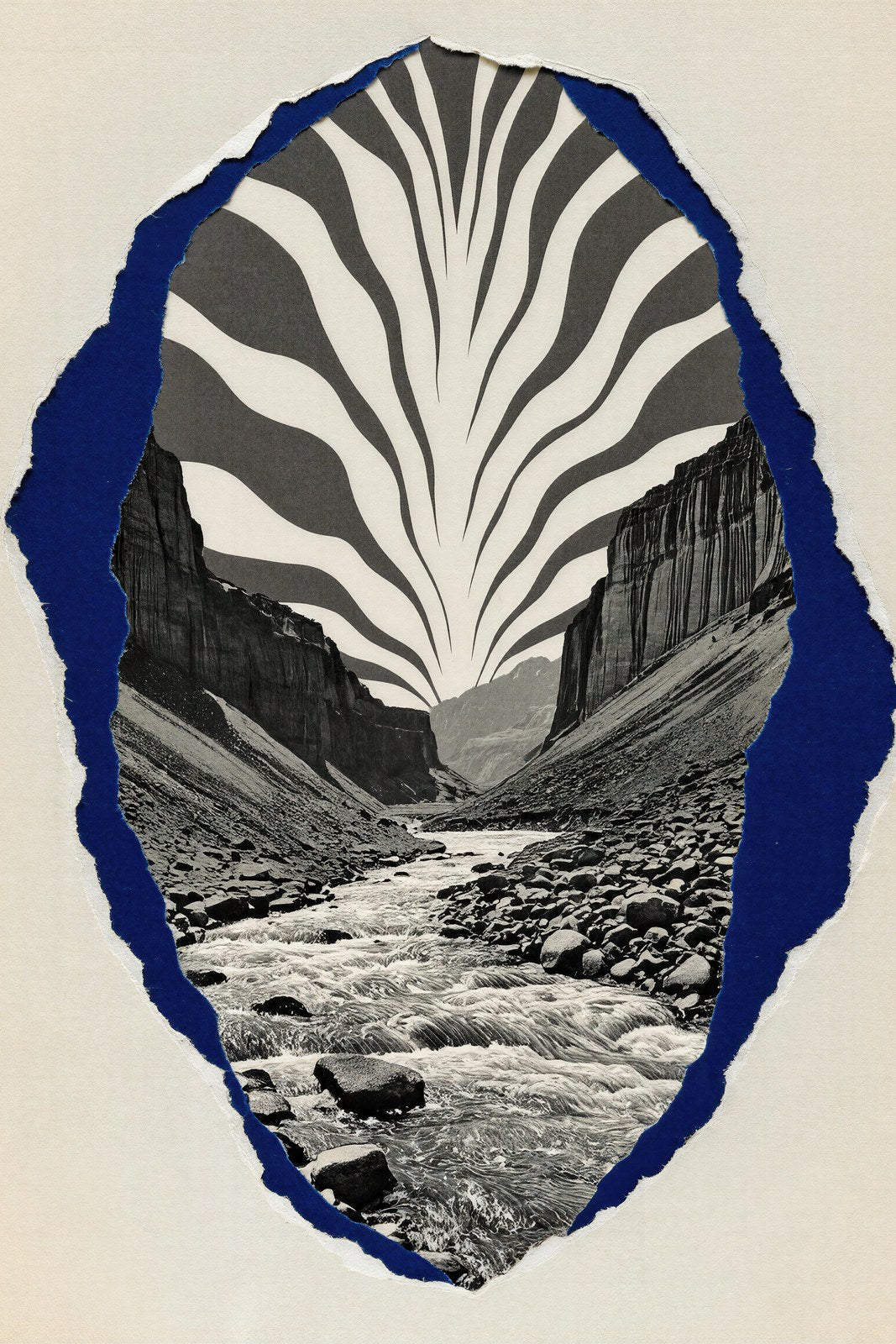 Torn-Paper Armadillo Canyon Wall Art, Graphite & Midnight Blue Art Print — grid