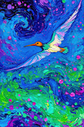 Swiftlet in the Vortex, Gestural Impasto Oil Art Print | Jewel Tone Bird Wall Art — grid