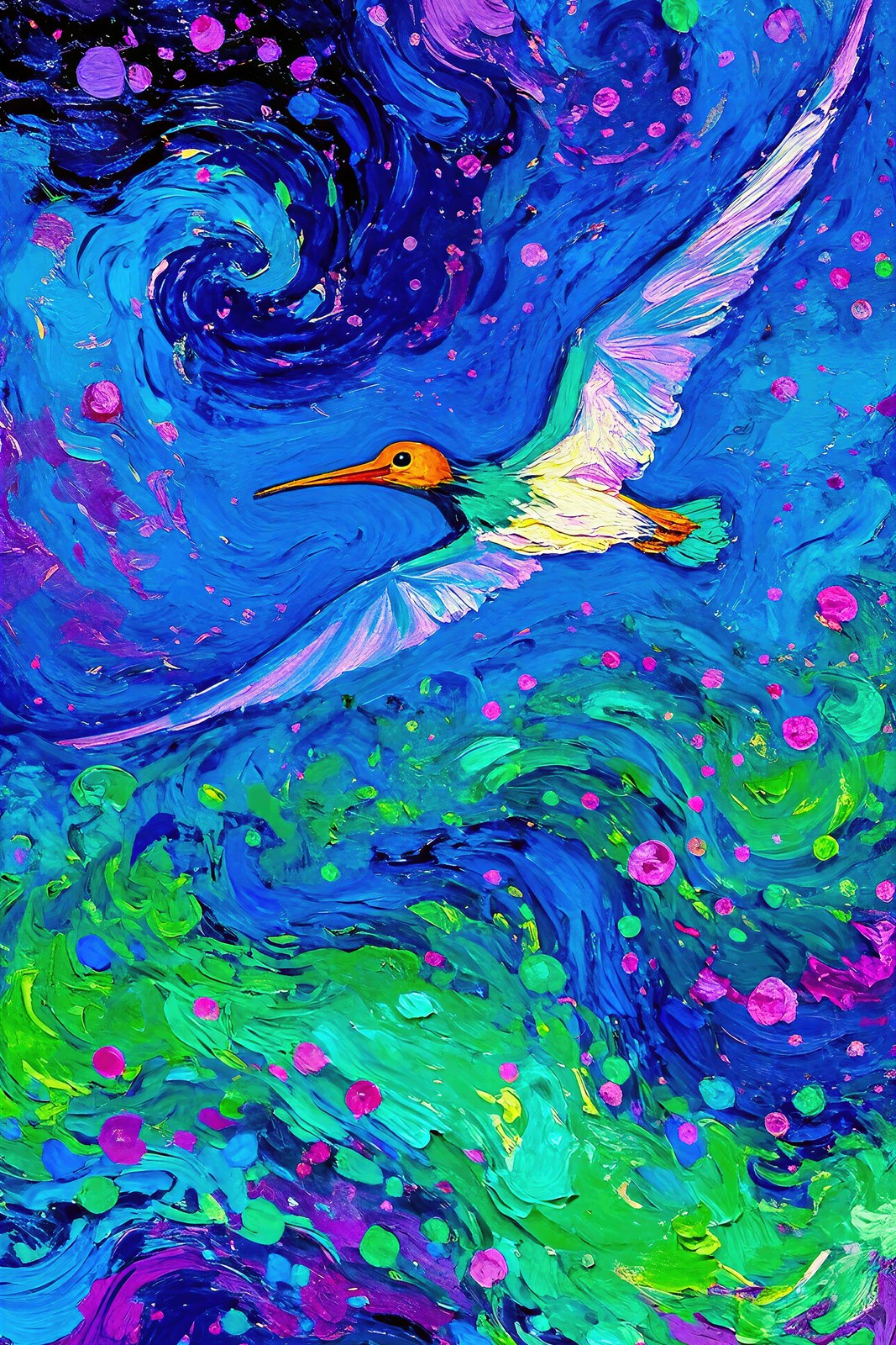 Swiftlet in the Vortex, Gestural Impasto Oil Art Print | Jewel Tone Bird Wall Art — grid