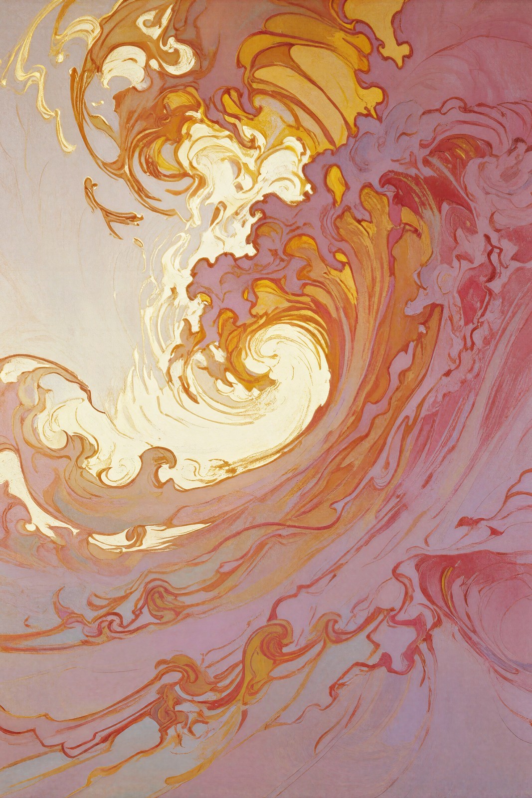 Art Nouveau Whiplash Lines Wall Art Print | Warm Ochre & Rose | Gestural Abstract — grid