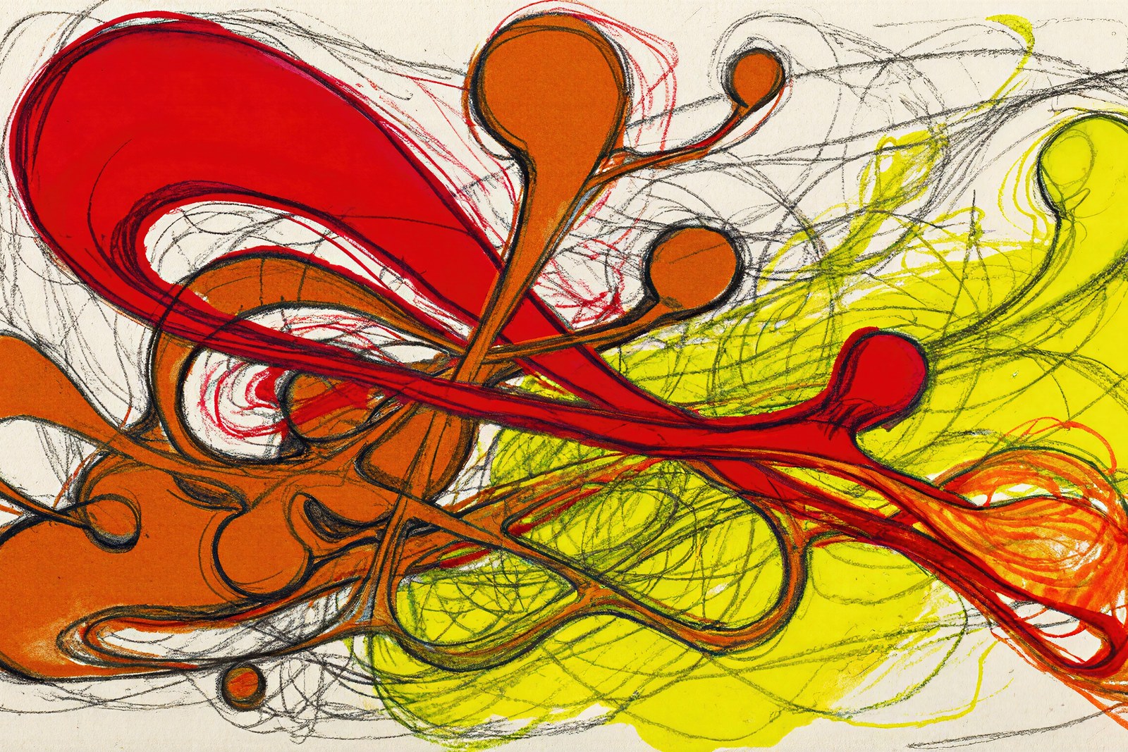 Fluid Embers, Gestural Abstract Art Print | Crimson, Burnt Orange & Yellow Wall Art — grid
