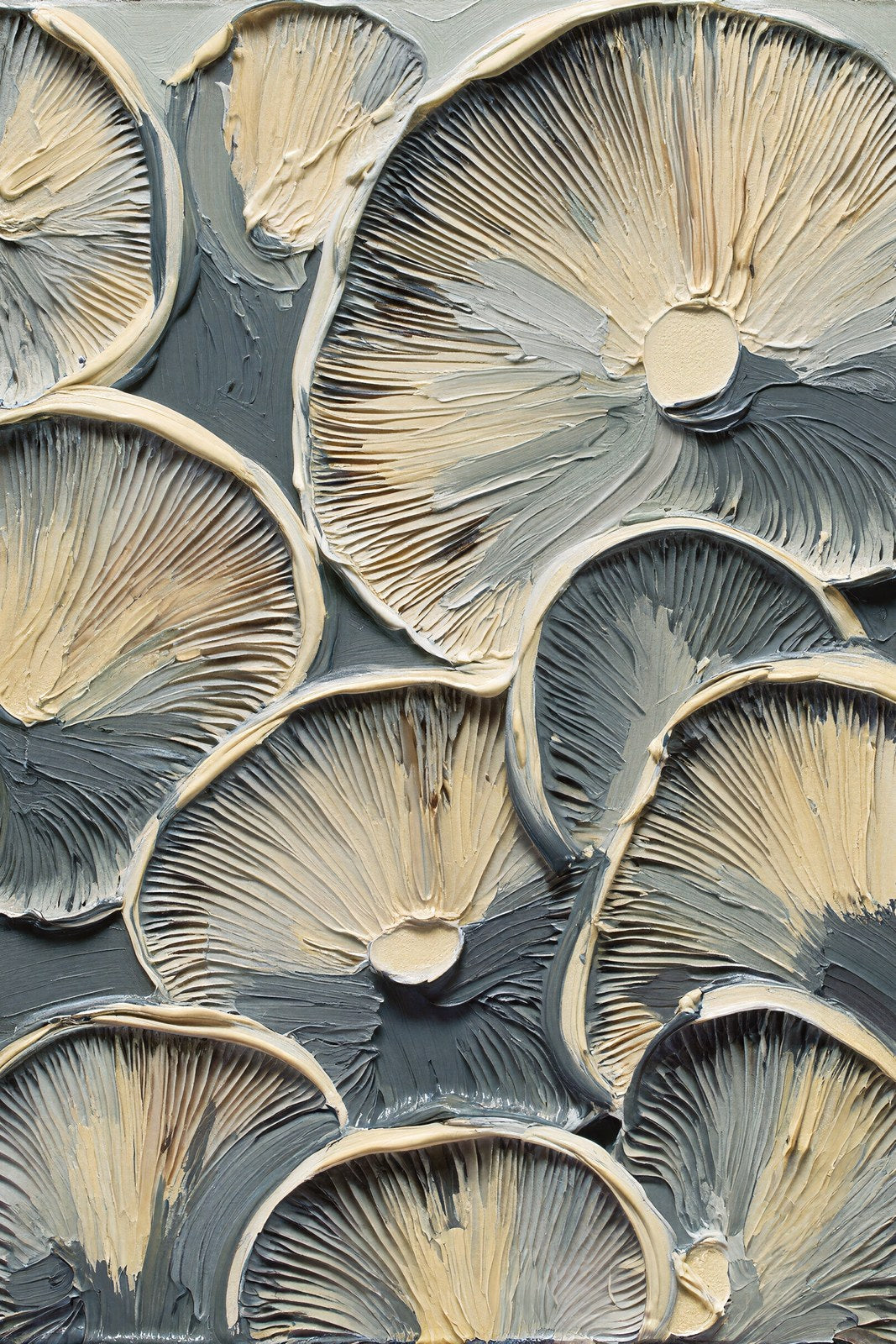 Mushroom Gills Art Print, Minimal Spattered Impasto Study, Warm Grey & Pewter Wall Art — grid