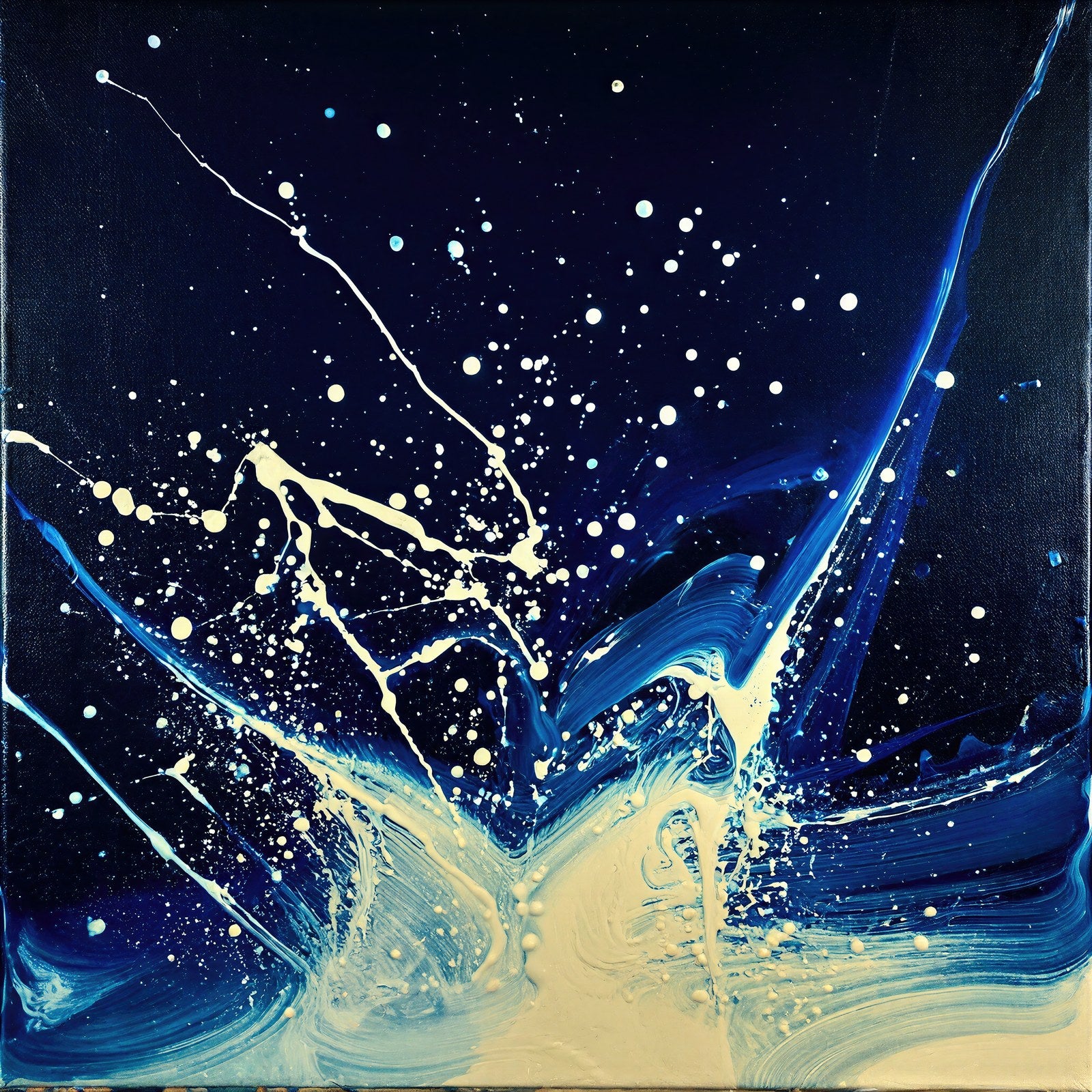 Hovering Mass, Ultramarine & Ivory Abstract Wall Art Print | Dark Gestural Pour Painting — grid