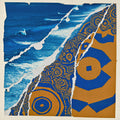 Coastal Ritual, Torn Paper Collage Art Print | Midnight Blue & Ochre Abstract Wall Art — grid