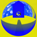 Crystal World Art Print, Surrealist Wall Art, Cobalt & Yellow, Impossible Geometry — grid