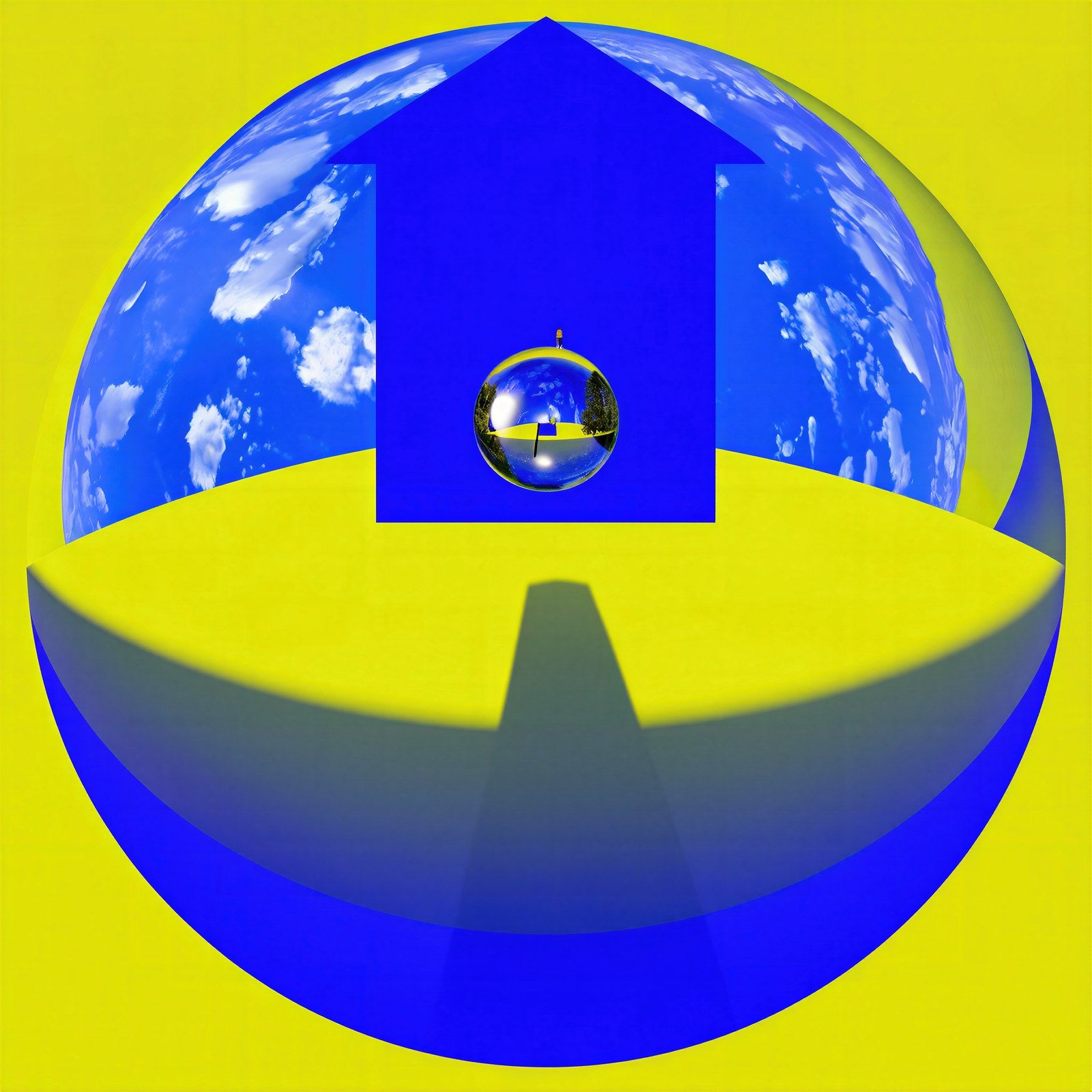 Crystal World Art Print, Surrealist Wall Art, Cobalt & Yellow, Impossible Geometry — grid