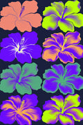 Hibiscus Silhouette Wall Art, Psychedelic Botanical Art Print in Iris, Salmon & Lime — grid