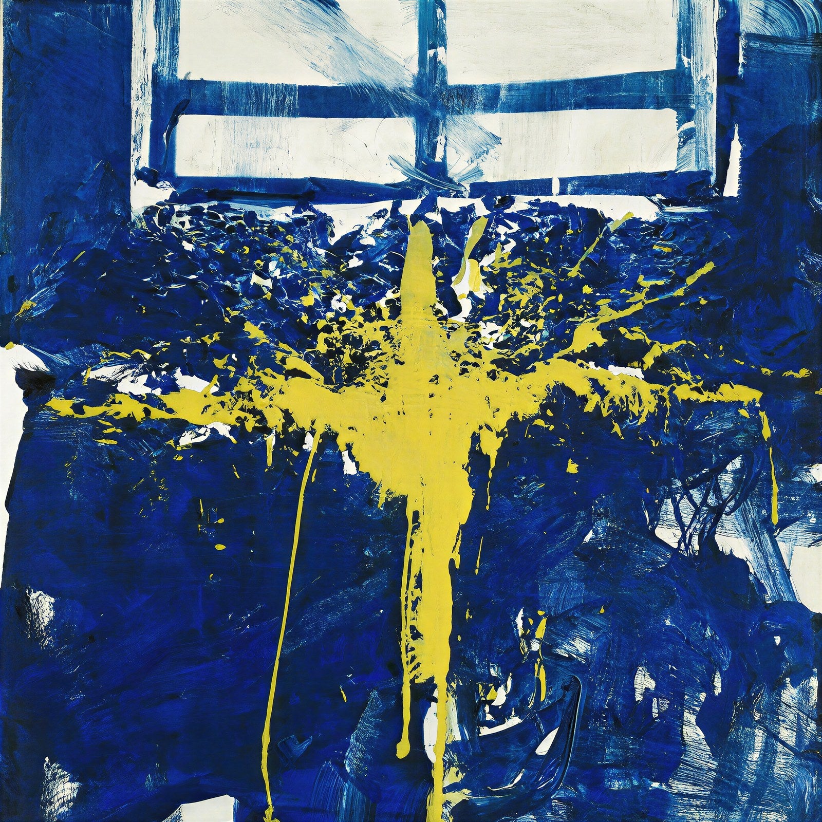 Cadmium Rising, Dark Gestural Abstract Art Print | Ultramarine Wall Art — grid