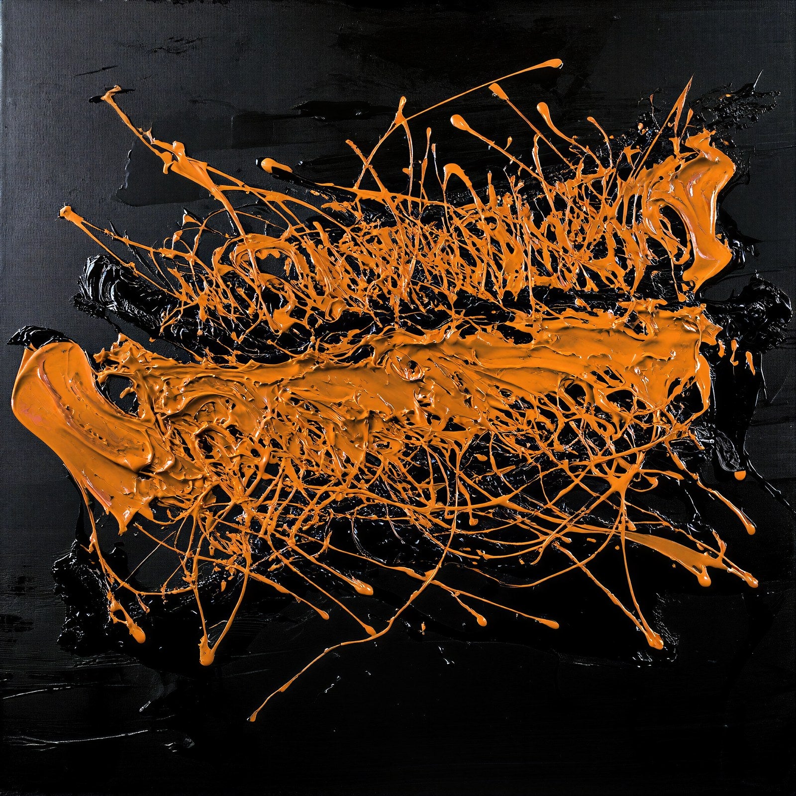 Eruption, Abstract Art Print, Calligraphic Impasto in Raw Umber, Cadmium Orange and Black — grid