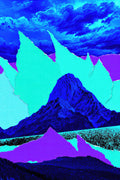 Electric Storm Peak, Neon Collage Art Print | Dramatic Mountain Wall Art — grid