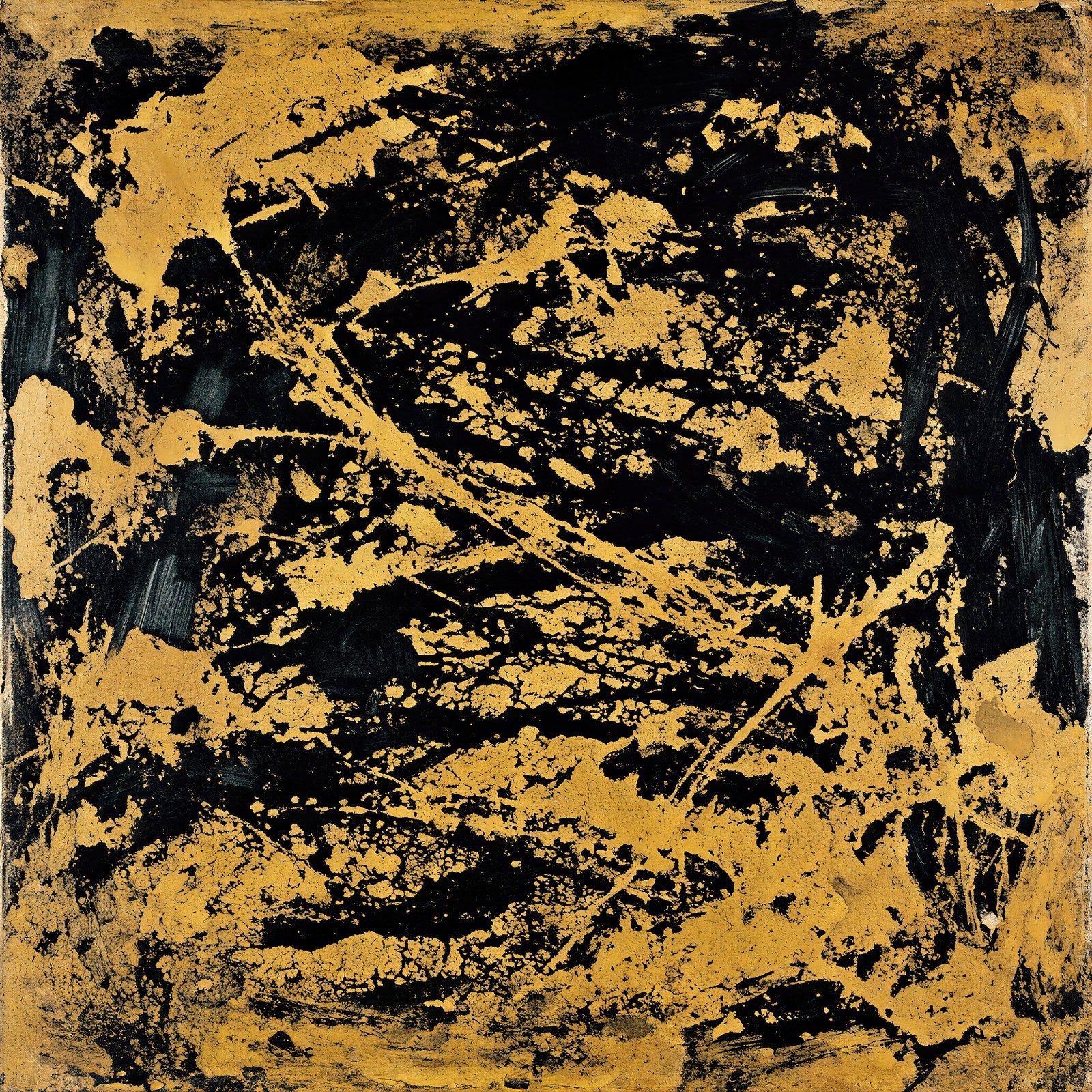 Soot and Sediment, Gestural Abstract Wall Art in Black and Deep Amber Duotone — grid