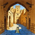 Afternoon Lane, Sahelian Village, Vintage Chromolithograph Art Print | Mud-Brick Mosque Wall Art — grid