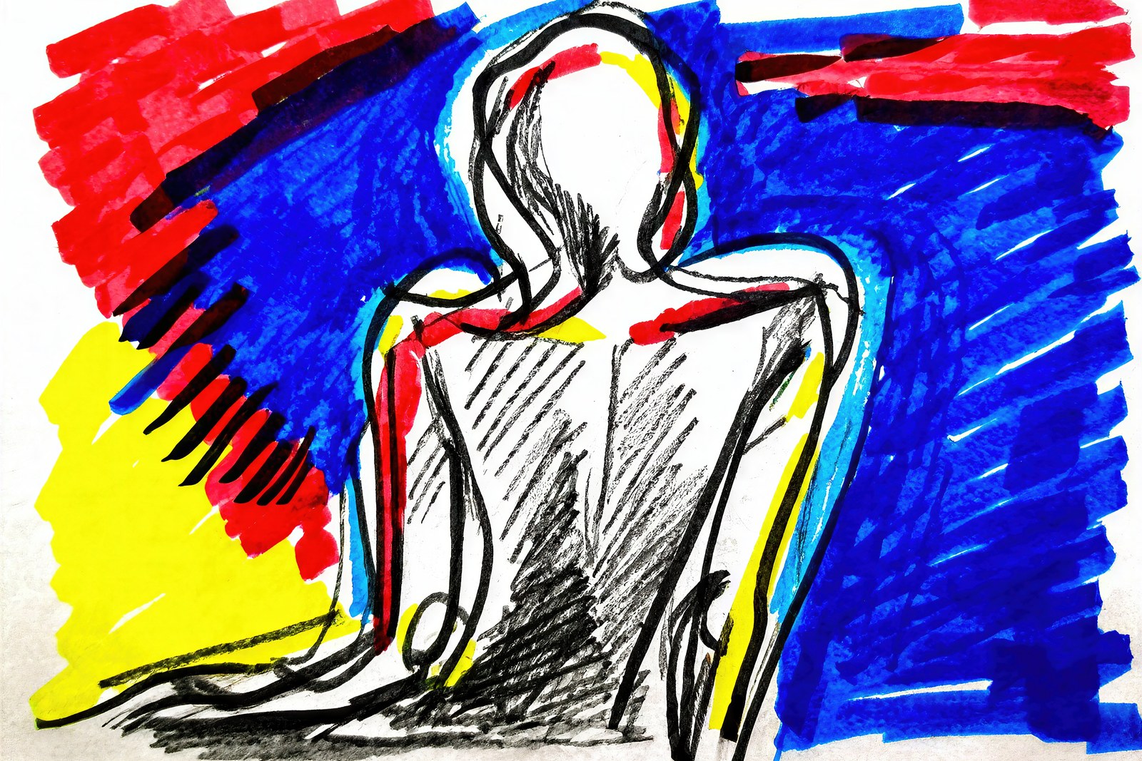 Storm Within, Gestural Figure Art Print, Abstract Expressionist, Vibrant Primary Colors Wall Art — grid