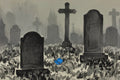 Still Ground, Cemetery Silhouettes Wall Art Print | Near-Monochrome with Ultramarine Petal — grid