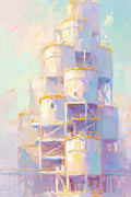 Dreamvault, Looming Architecture Wall Art in Luminous Pastels | Impasto Oil Style — grid