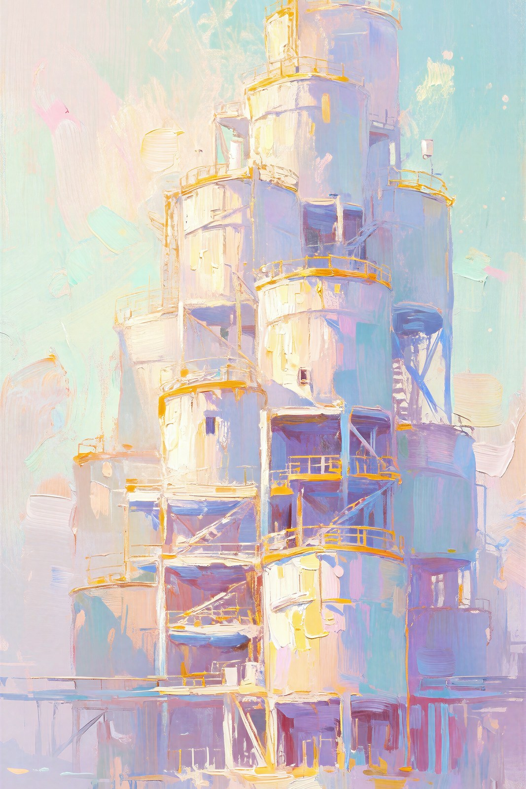 Dreamvault, Looming Architecture Wall Art in Luminous Pastels | Impasto Oil Style — grid