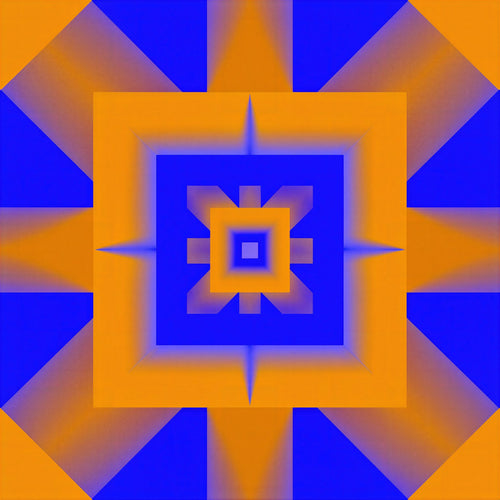Cadmium Orange & Blue Geometric Wall Art | Abstract Radial Art Print | Colour Field Giclée — grid