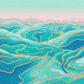 Rolling Haze, Surreal Landscape Art Print | Deep Turquoise, Rose & Tangerine Wall Art — grid