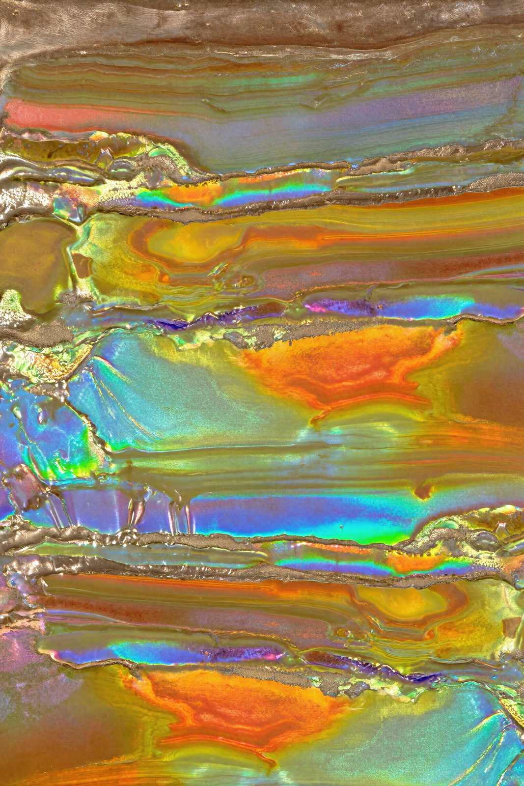 Iridescent Wax Strata Art Print, Abstract Metallic Encaustic Wall Art — grid