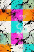 Calefaction, Sumi-e Ink Wash Heat Wave Wall Art Print | Turquoise Fuchsia Tangerine — grid