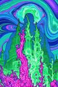 Celestial Architect, Psychedelic Cityscape Wall Art | Liquid-Light Abstract Art Print — grid