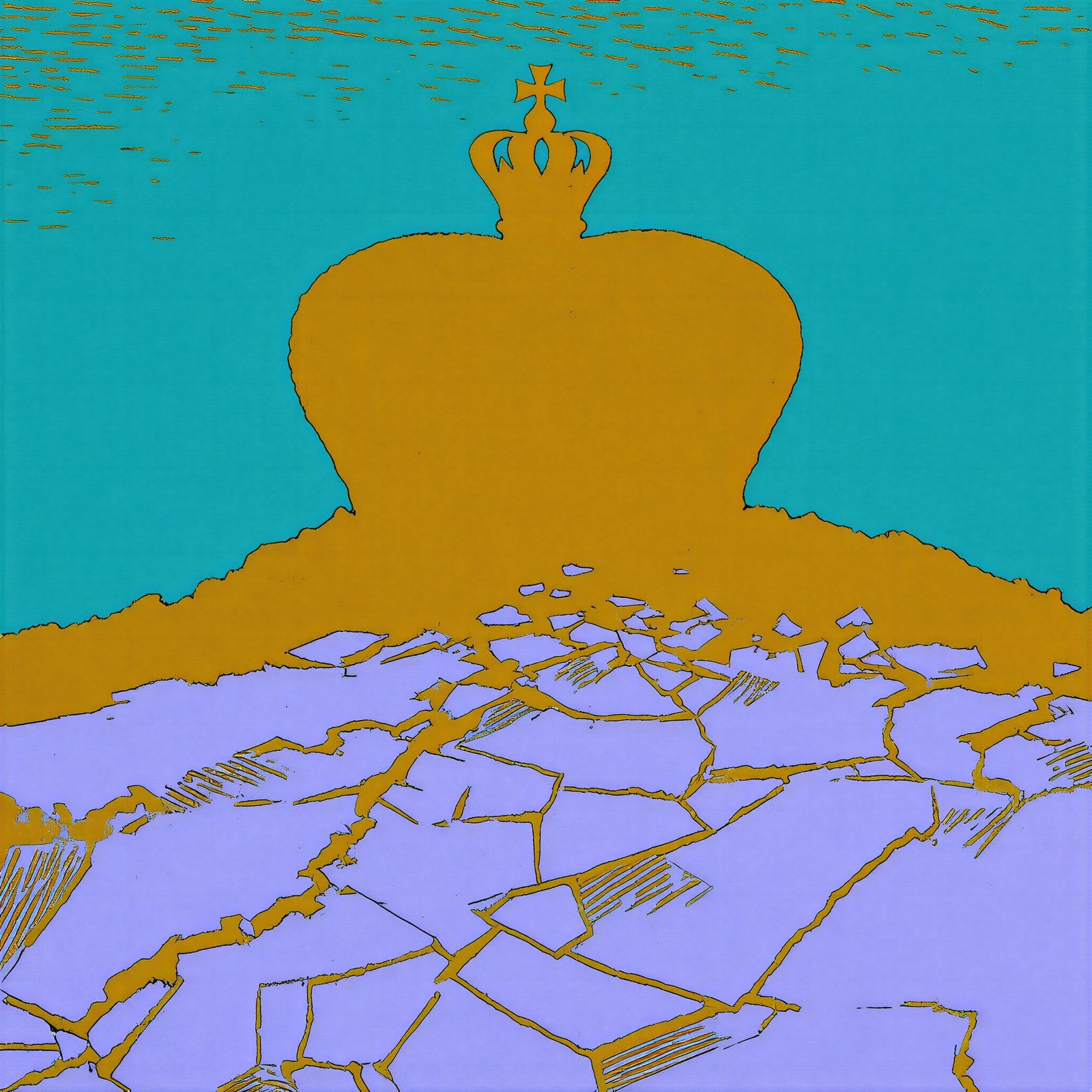 Sovereign, Risograph Crown Wall Art Print | Geometric Landscape in Amber, Teal & Lilac — grid
