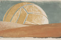 Desert Volleyball Moon, Minimalist Monoprint Wall Art Print | Muted Earth Tones — grid