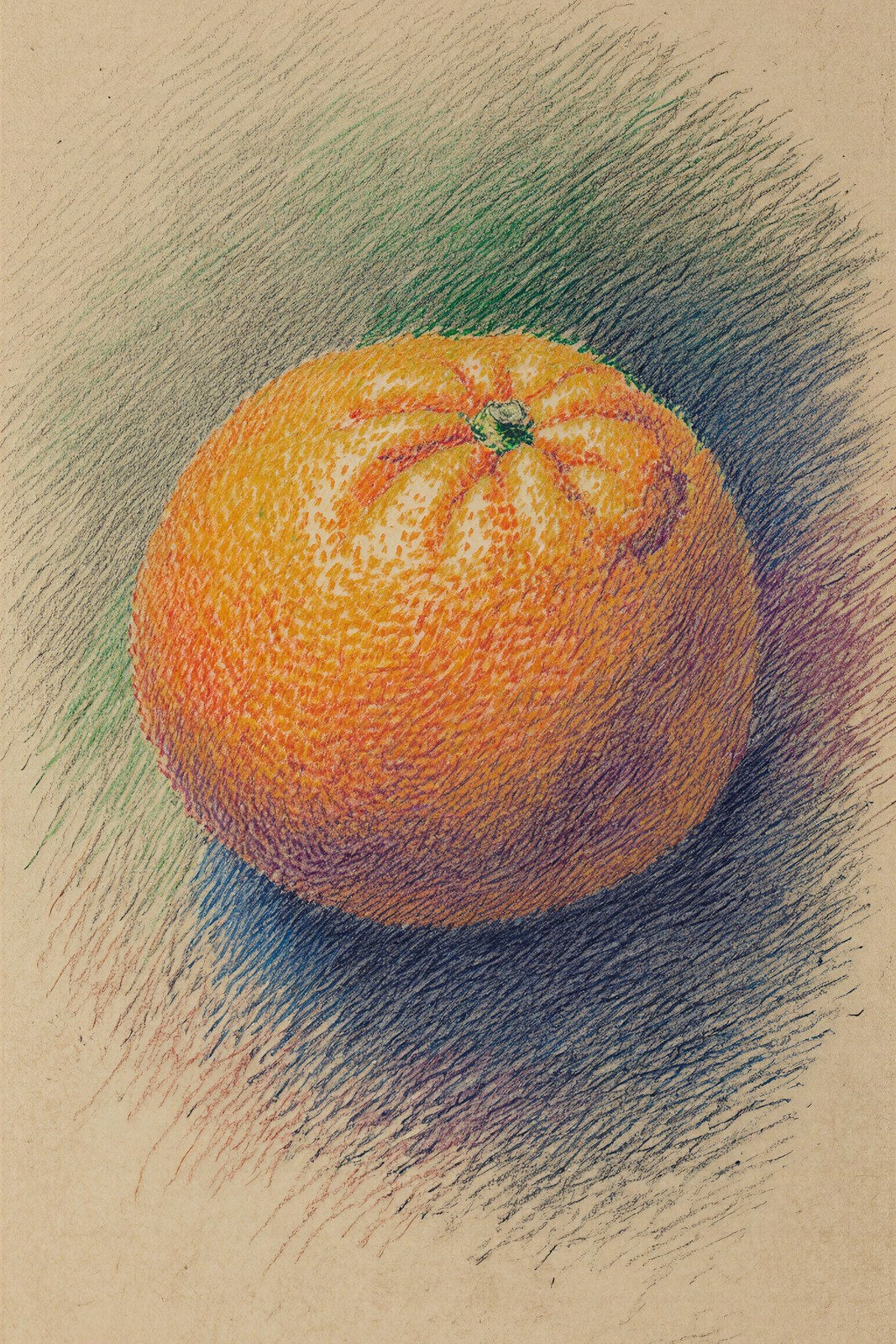 Navel Orange Void, Pointillist Art Print | Muted Tangerine, Emerald & Cobalt Wall Art — grid