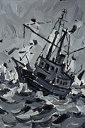 Into the Void, Fractured Ship Wall Art | Gestural Impasto Art Print, Slate Grey & Charcoal — grid