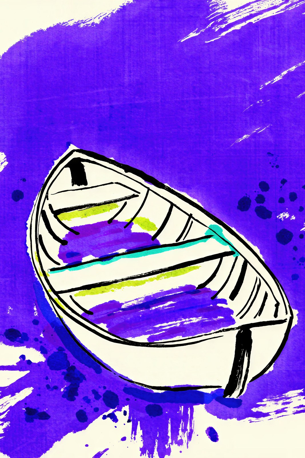 Catchall Vessel Art Print | Sumi-e Ink Study in Imperial Purple & Turquoise | Minimalist Wall Art — grid