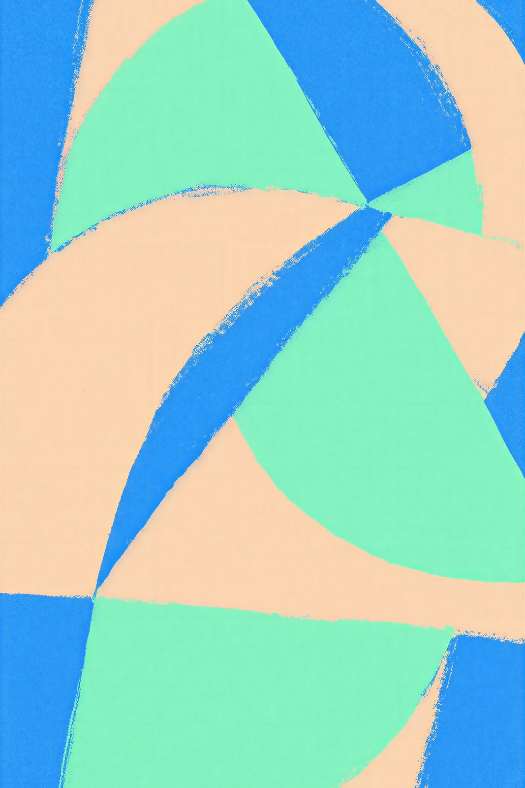 Pastel Geometric Wall Art, Hard-Edge Crescents & Triangles | Apricot Mint Blue Abstract Art Print — grid