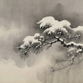 Pine Branch in Snow Art Print, Sumi Ink Wash, Minimalist Zen Wall Art — grid