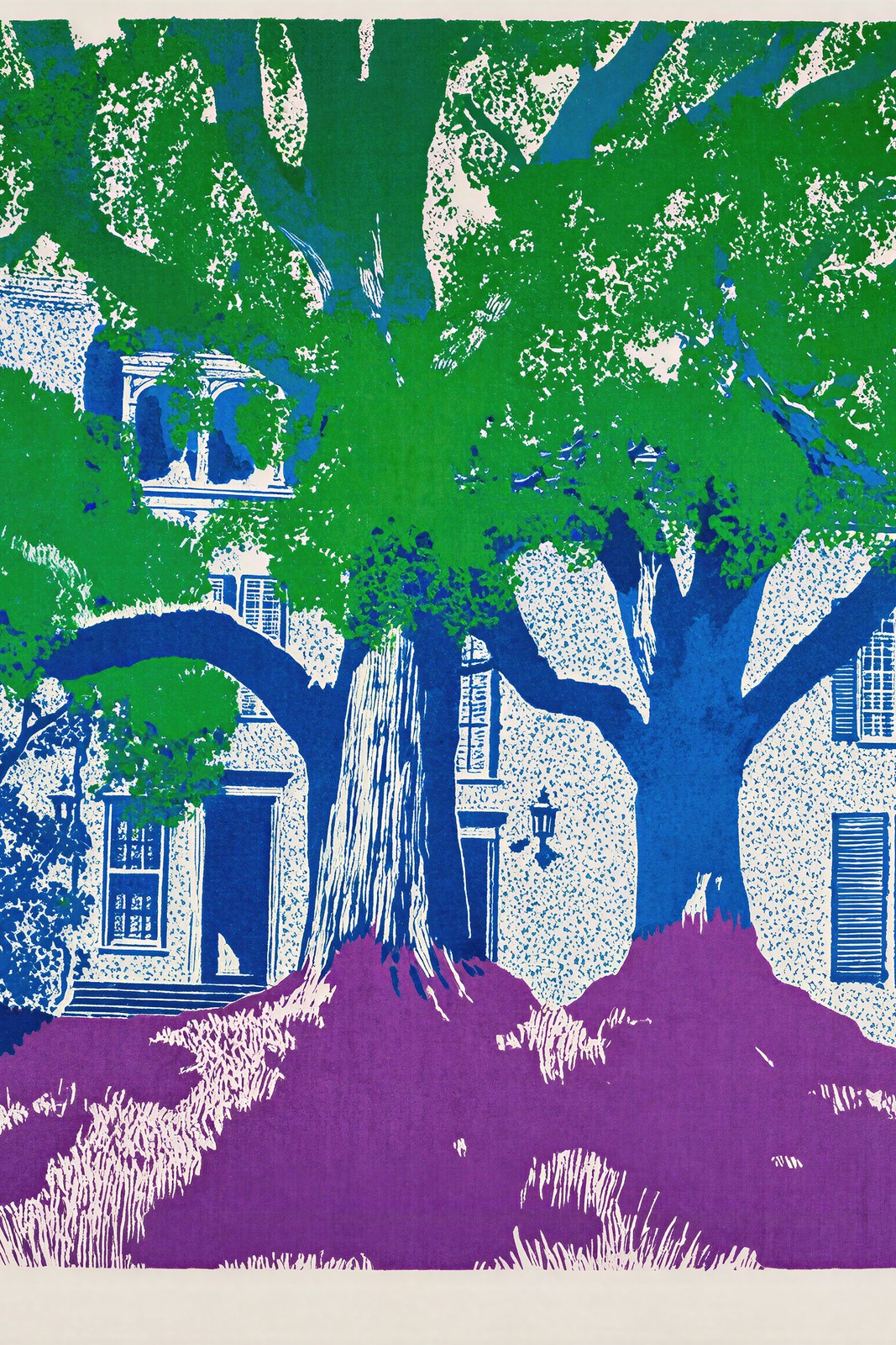 Southern Gothic Silhouette Art Print | Risograph Jewel Tones | Mossy Trees Wall Art | Bold Graphic — grid
