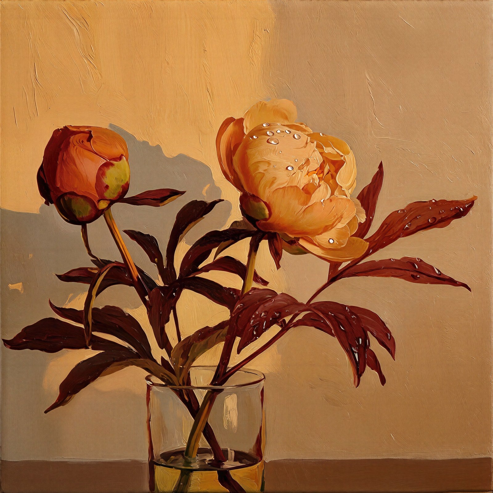 The Gift Not Yet Given, Autumn Peony Art Print, Photorealist Floral Wall Art, Warm Golden Light — grid