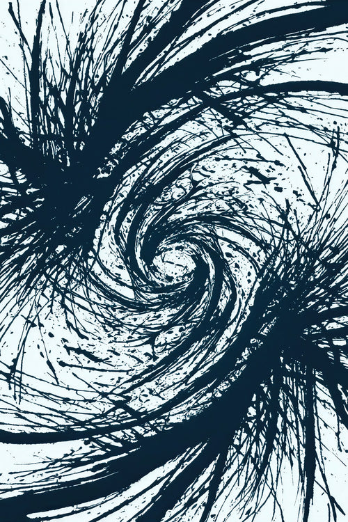 Centrifugal Void, Duotone Sumi-E Ink Wall Art | Abstract Brushstroke Art Print — grid