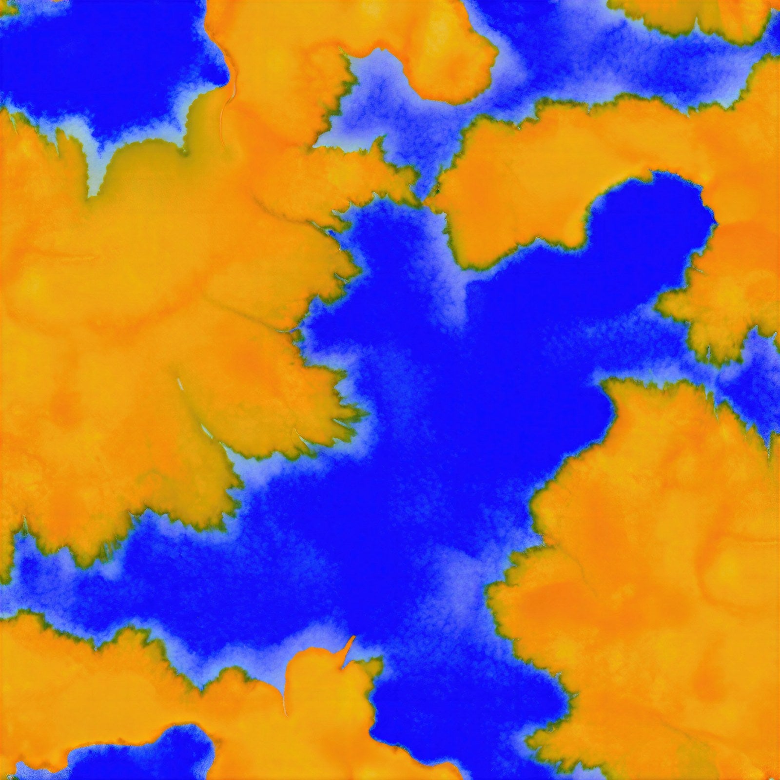 Cobalt & Apricot Bloom Wall Art, Bold Duotone Watercolor Abstract Art Print — grid
