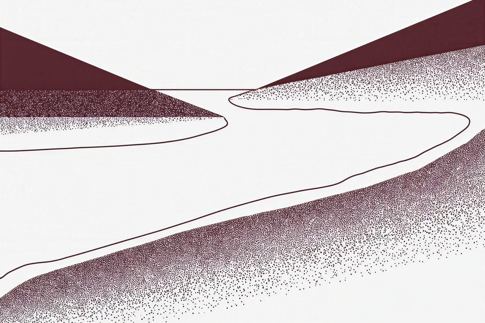Oxblood Riverbank, Stippled Bauhaus Landscape Art Print | Minimalist Geometric Wall Art — grid