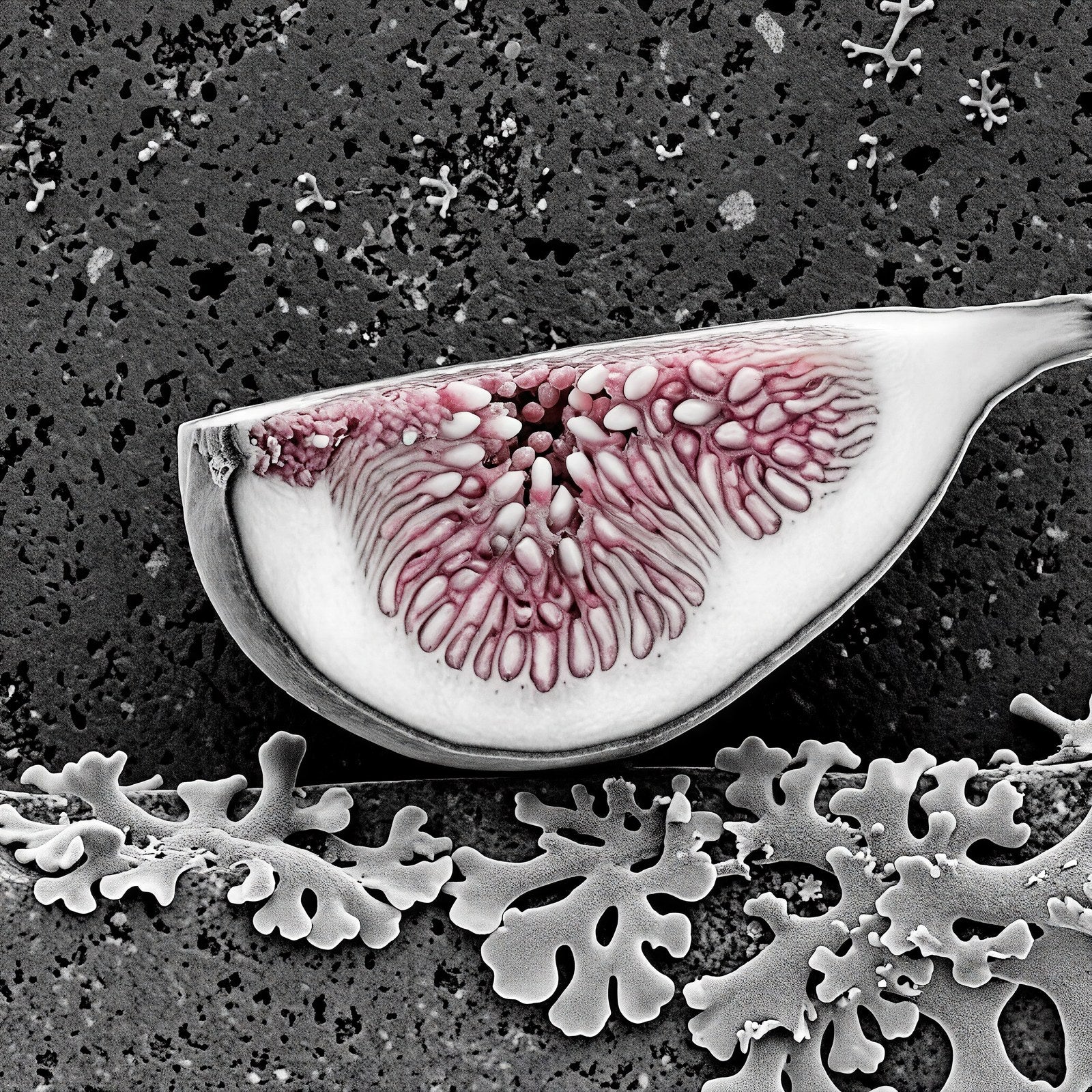 Fig Interior Wall Art · Monochrome Botanical Macro Print · Silver Grey Science Art — grid