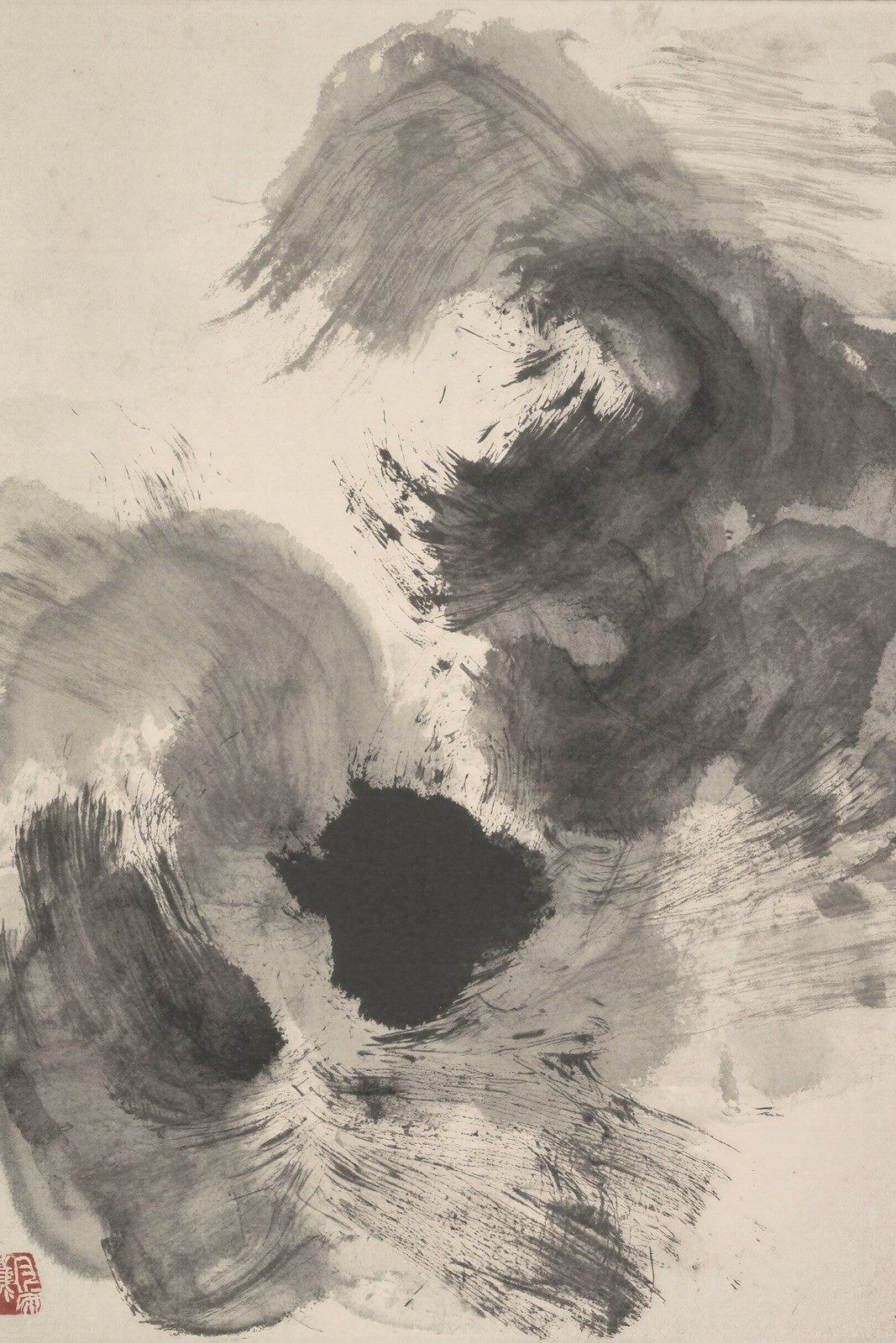 Ashen Drift, Sumi-e Ink Wash Wall Art, Tonal Monochrome Abstract Art Print — grid