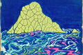 Abyssal Seamount Wall Art Print, Batik Ocean Landscape in Muted Sulphur, Cyan & Fuchsia | Giclée — grid