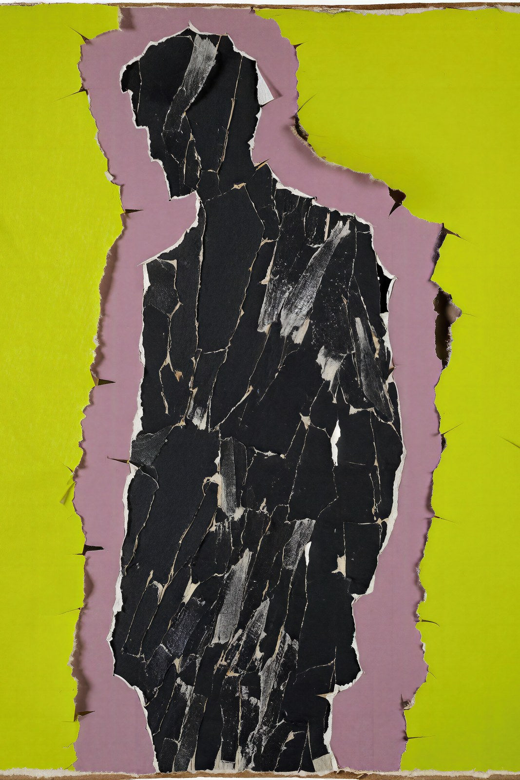 Torn Paper Collage Silhouette Wall Art · Monumental Figure Art Print in Mauve and Citron — grid