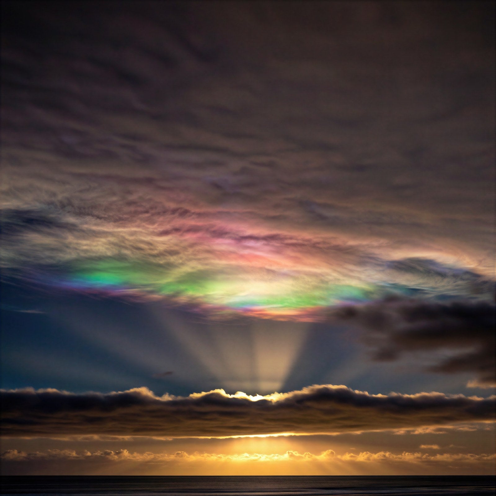 Polar Iridescent Sky Wall Art Print | Post-Storm Rainbow Clouds at Twilight — grid