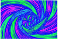 Electric Vortex Linocut Art Print, Neon Violet & Acid Green Abstract Spiral Wall Art — grid