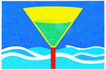The Martini Sea, Risograph Art Print | Cocktail Seascape Wall Art | Acid Blush, Jade & Sky Blue — grid